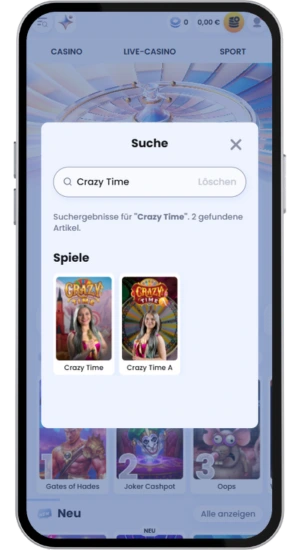 Zugang zum Crazy Time-Spiel