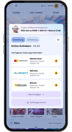 Einzahlung für Crazy Time tätigen