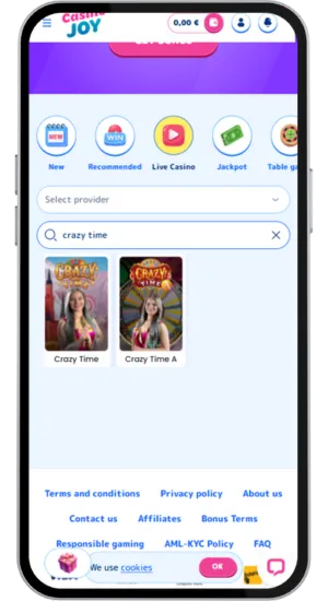 Access the Crazy Time game